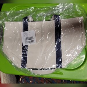 Ll Bean Boat And Tote Blue Medium Long Handle Zipper Top Nwt